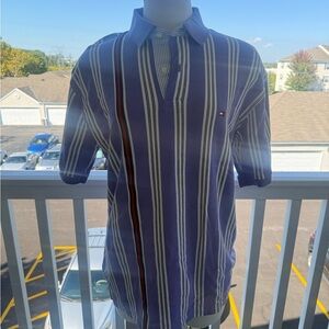Tommy Hilfiger Mens Short Sleeve Golf Polo Blue  With White Stripes Size XL